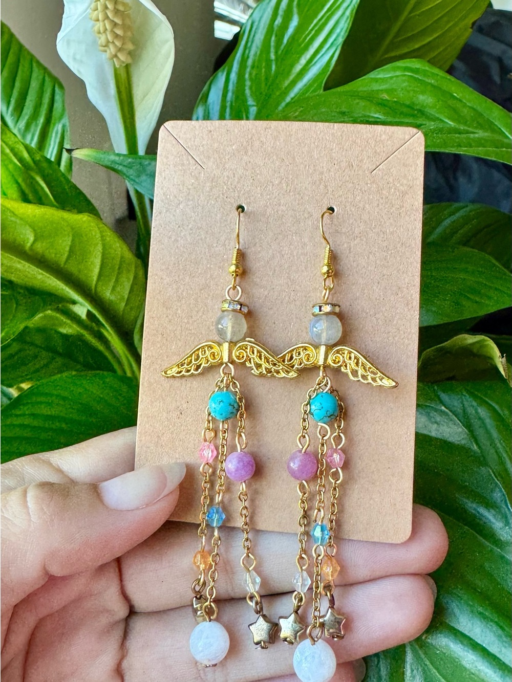Handmade MULTI GEMSTONE Guardian Angel Dangle Earrings